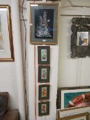Five framed Cash's silks depicting wildlife and flowers