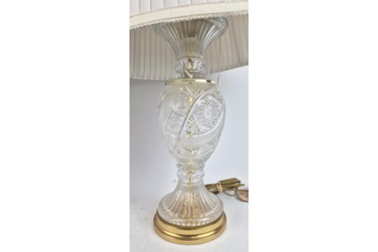 TABLE LAMPS, a pair, Waterford crystal style, with shades. - Image 3 of 9