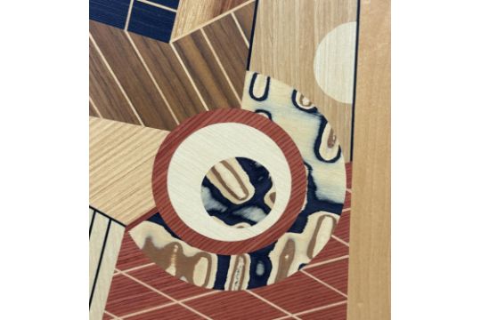 CHRISTINE MEYER-EAGLESTONE (b.1949), 'Geometric composition B', marquetry wood panel, signed, - Image 3 of 4