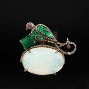 BIRD OF PARADISE SILVER BROOCH PENDANT.