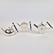 CHRISTOPHER DRESSER STYLE TEAPOTS, A COLLECTION OF THREE.