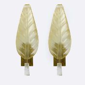 MURANO GLASS LEAF WALL LIGHTS, A PAIR.