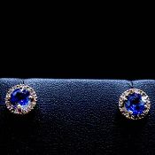 A PAIR OF KYANITE AND DIAMOND STUD EARRINGS.