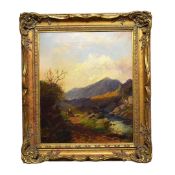 JOSEPH HORLOR (BRITISH 1809-1887). LANDSCAPE WITH FIGURE AND DOG.