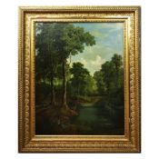 MAX JOSEPH VON SURY (SWISS 1842-1920). STAGS IN A WOODED LANDSCAPE.