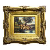 19TH CENTURY BRITISH SCHOOL. SHEEP ON A RIVER BANK.