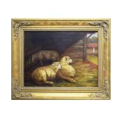 WILLIAM BARKER (19TH CENTURY BRITISH). SHEEP IN A BARN.