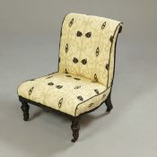 VICTORIAN AESTHETIC EBONISED AND GILT SLIPPER CHAIR.