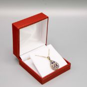 A DIAMOND AND ENAMEL SILVER-GILT PENDANT NECKLACE.