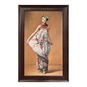 AFTER CHEN CHENGWEI. WHITE DRESS WITH FLORAL PATTERN.