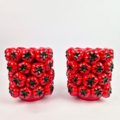 PAIR OF GLAZED CERAMIC TOMATO VASES.