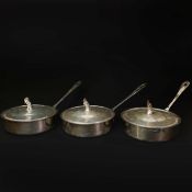 FRENCH STAINLESS STEEL 'CHICKEN' PANS (3).
