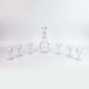 A BACCARAT 'HARCOURT' 1841 DECANTER AND MATCHING SET OF SIX PORT GLASSES.