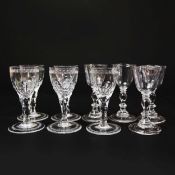 WILLIAM YEOWARD. A SET OF FIVE LIQUOR GLASSES (9).