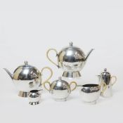 NICK MUNRO. POLISHED PEWTER TEA SET. (QTY).