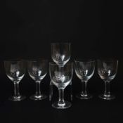 A SET OF OVERSIZED CUT GLASS STEMMED WINE GLASSES. (6).