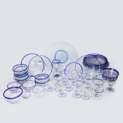 A LARGE COLLECTION OF BLUE RIMMED GLASSWARE (QTY).