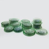 A LARGE COLLECTION OF GREEN RIMMED GLASSWARE (QTY).