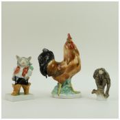 A HEREND COCKEREL, APE AND PUSS IN BOOTS. (3).
