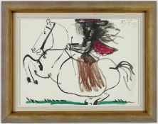 PABLO PICASSO. WOMAN IN BROWN DRESS ON HORSEBACK. (d)