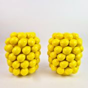 PAIR OF GLAZED CERAMIC LEMON VASES.