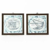 PAIR OF RARE, 1960s, CARTER FOR POOLE POTTERY TILES.