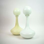 MURANO STYLE GLASS DECANTERS, A NEAR PAIR.