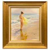 VLADIMIR BELSKY (RUSSIAN B. 1949). THE FRESH WIND, NUDE ON A BEACH.