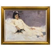 YEVGENY KRAVTSOV (RUSSIAN, B. 1965). YOUNG GIRL WITH KITTEN.