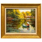 YURI ISAYEV (RUSSIAN 20TH CENTURY). ROWING ON THE POND.