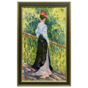 ALEXANDER HAHN (20TH CENTURY RUSSIAN). LADY ON A BALCONY.