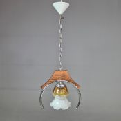 MEZZEGA PENDANT LIGHT IN CHROME AND WOOD WITH GLASS SHADE.