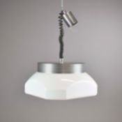 1970s ITALIAN SPACE AGE PENDANT LIGHT WITH LARGE ACRYLIC SHADE.