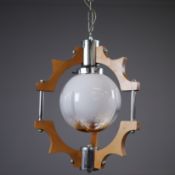 MAZZEGA PENDANT LIGHT IN CHROME AND SHAPED WOOD.