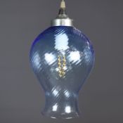 ITALIAN BLUE SPIRAL GLASS PENDANT LIGHT.