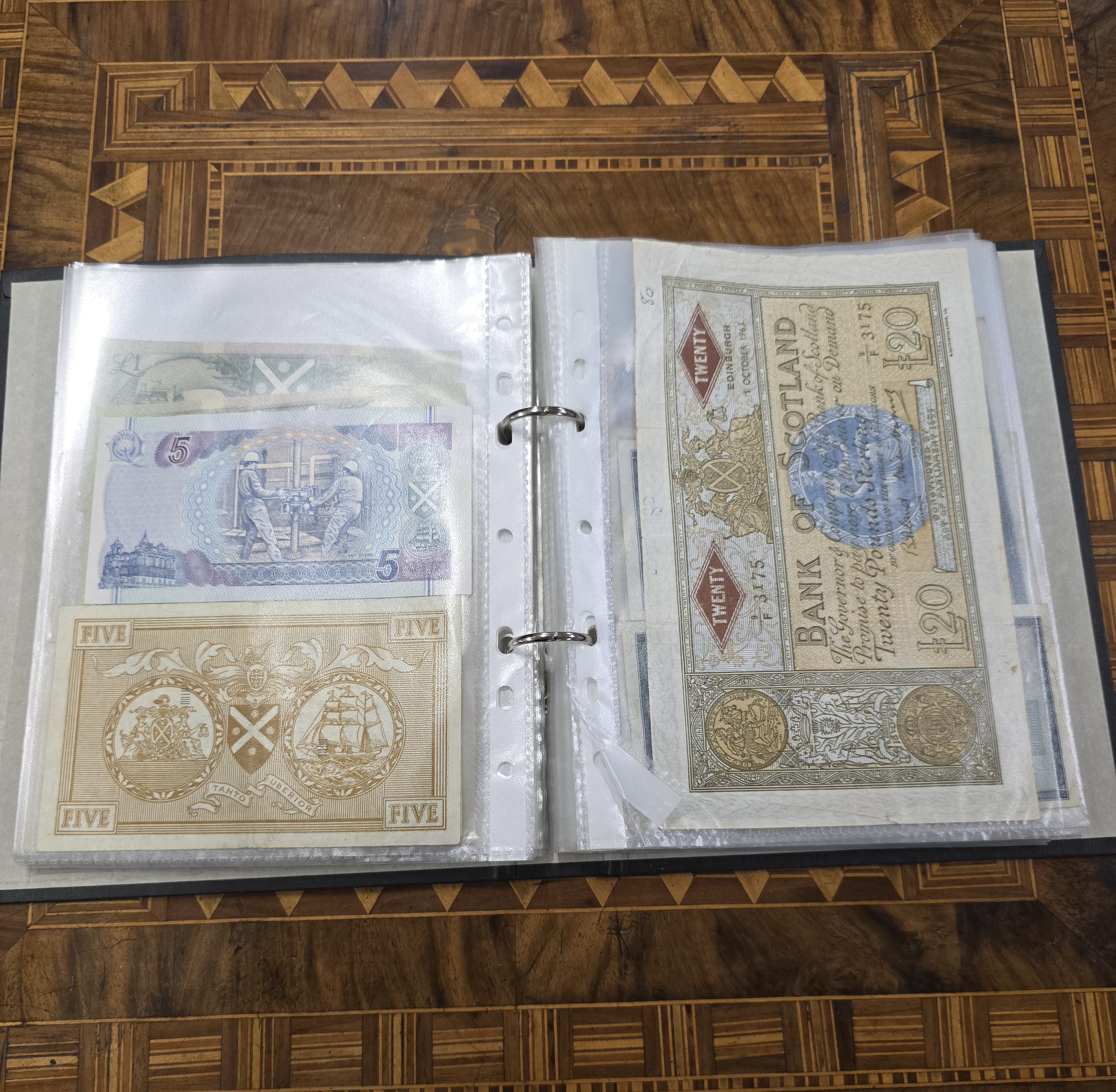FOLDER COMPRISING VARIOUS BRITISH ARMED FORCES NOTES, £5 NOTES, OLD ...