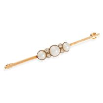 A Scottish freshwater pearl and diamond bar brooch