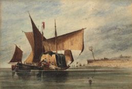 J*F*H* after John Joseph Cotman Hay barge at low tide, signed with initials, watercolour, 10.5 x