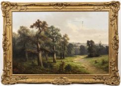 Ada Stone (1879 - 1904) Woodland landscape, signed, oil on canvas, 48.5 x 74.5cm.