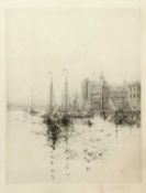 Rowland Langmaid (1897-1956) Billingsgate from the Pool, etching, pencil signed in the margin, 29