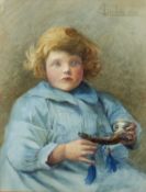 L* Simkin Young girl with a hunting horn, signed and dated 1895, watercolour, 41.5 x 31.5cm