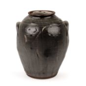 Rupert Spira (b.1960) Large grey vessel with twin handles with impressed potter's seal marks to