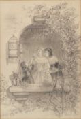 Achille Deveria (1800-1857) Admiring the view from a niche, signed and dated 'Avril 46', pencil,