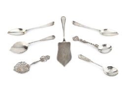 A Dutch silver serving slice, with shaped and engraved blade by van Kempen & Zoon, 24cm long, and