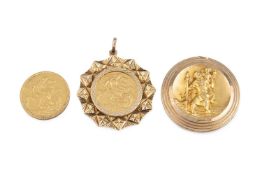 A Victoria sovereign, dated 1899, together with an Elizabeth II sovereign, dated 1974, in a 9ct gold