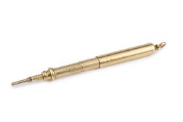 A yellow precious metal propelling pencil, by Sampson Mordan & Co, 12.5cm long extended, 19.4g