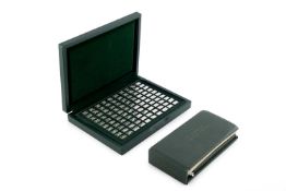 A set of 100 silver miniature ingots, the 100 Greatest Cars, by John Pinches Ltd, 1975, boxed