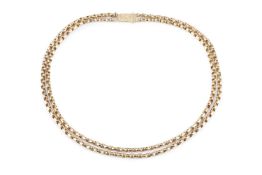 A double strand belcher-link chain, adapted with later foliate scroll engraved clasp stamped '