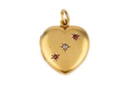 An Edwardian diamond and stone set locket pendant, of heart-shaped design, horizontally set with