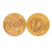 Two George V sovereigns, dated 1912 and 1913 respectively (2)